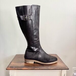 DUO Tall Black Leather Designer Moto Boot Size 8